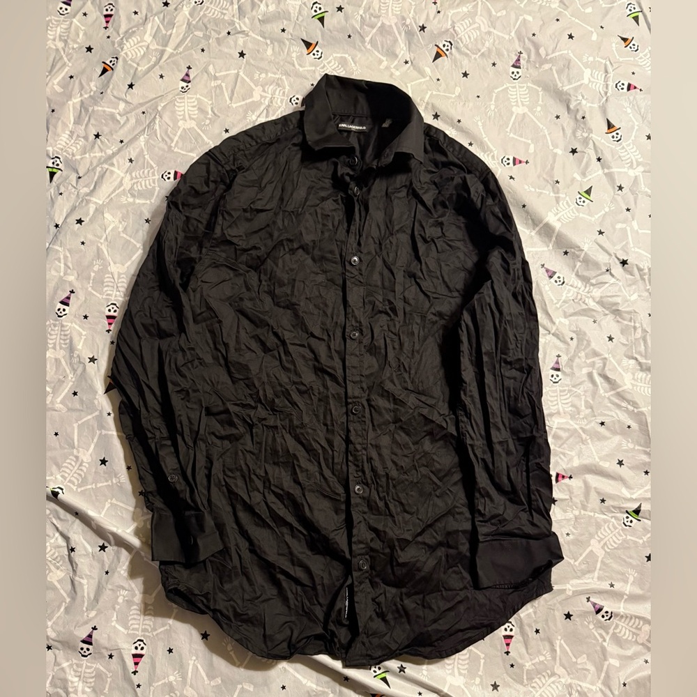 Men’s Karl Lagerfeld Dress Shirt Black Button Down Size Medium 32/33